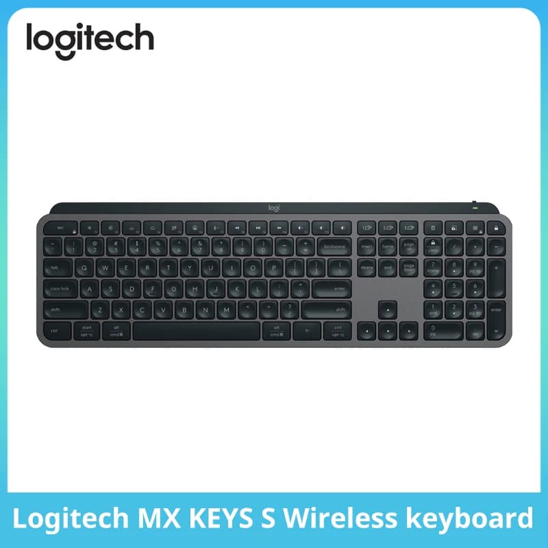لوحة المفاتيح اللاسلكية المضيئة Logitech MX Keys S، إضاءة خلفية، بلوتوث، متعددة الأجهزة، USB-C، متوافقة مع ويندوز/ماك/ChromeOS