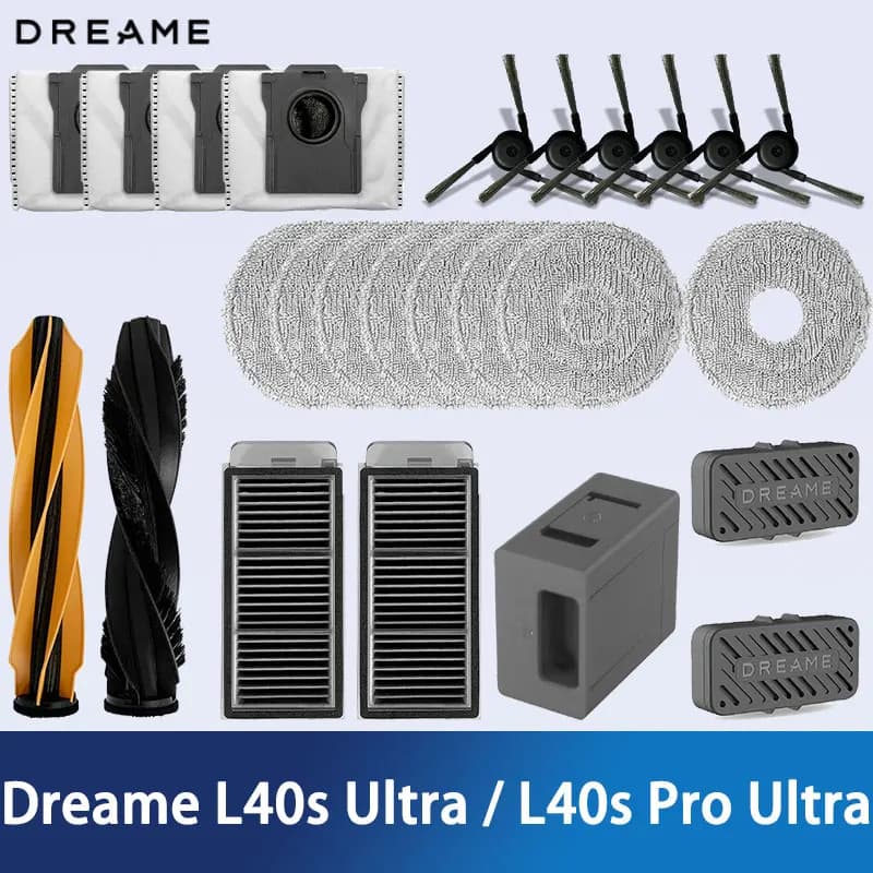 إكسسوارات استبدال مكنسة كهربائية Dreame L40s Ultra / L40s Pro Ultra فرشاة جانبية رئيسية فلتر HEPA مناشف ممسحة كيس غبار قطع غيار