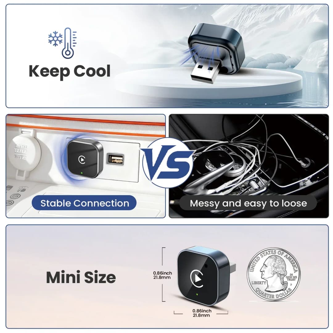 2in1 Wireless CarPlay Android Auto Adapter Plug & Play Dongle AI Smart Box For iPhone Android Fast Connect WiFi Bluetooth ，Audi - 2