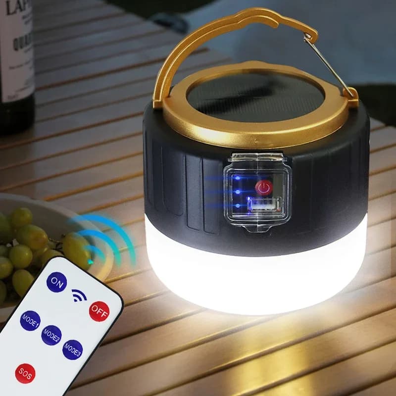 مصباح تخييم LED بالطاقة الشمسية، محمول ومقاوم للماء، قابل لإعادة الشحن عبر USB، مناسب للتخييم والشواء