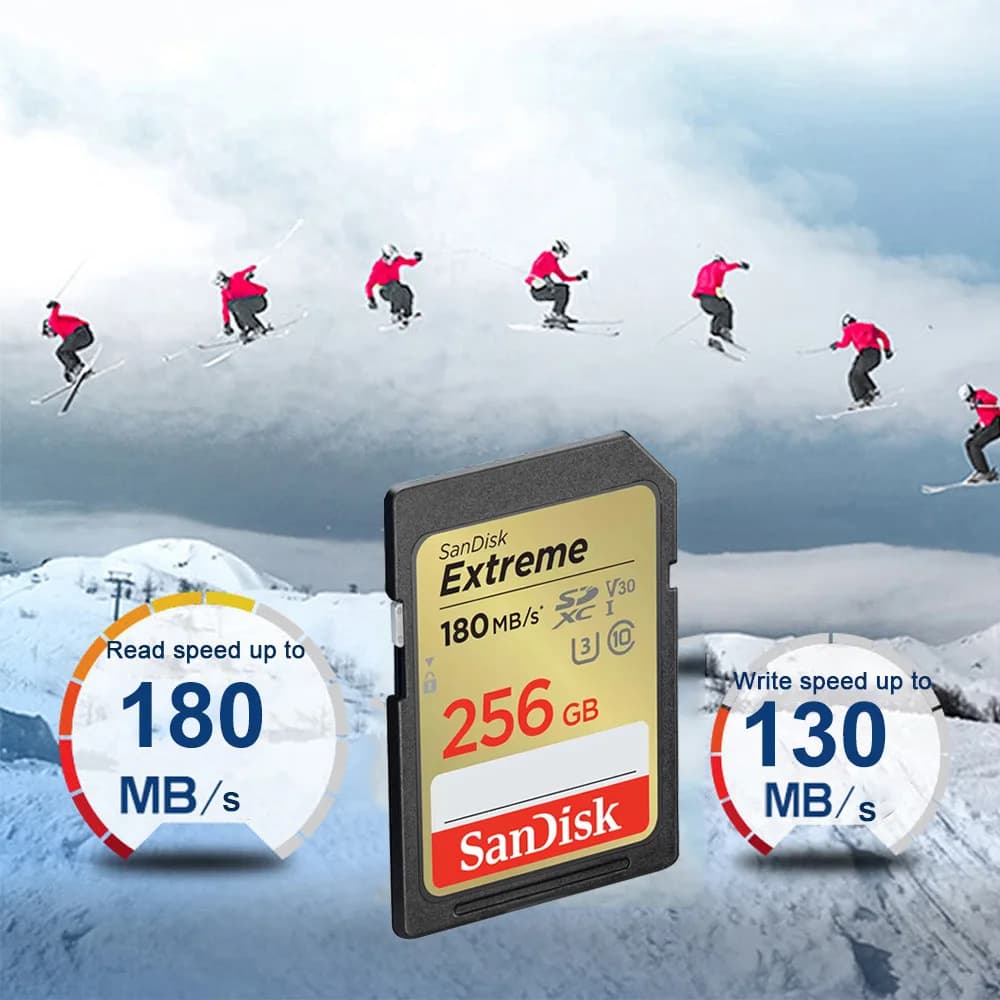 بطاقة ذاكرة SanDisk Extreme SD 4K UHD 32 جيجابايت SDHC 64 جيجابايت 128 جيجابايت 256 جيجابايت SDXC C10 U3 V30 حتى 180 ميجابايت/ثانية لكاميرا 1080p 3D Full HD