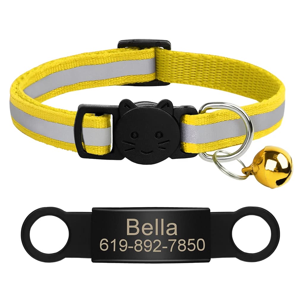 Customized Cat Collar Reflective Cat Collar Free Engraved Puppy Kitten Pet ID Nameplate Necklace With Bell Anti-lost For Cats - 2