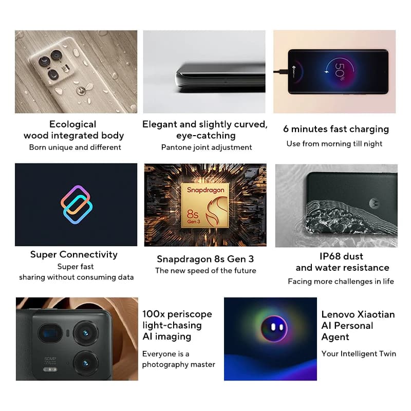 هاتف ذكي Motorola MOTO X50 Ultra، روم عالمي أصلي، معالج Snapdragon 8s Gen3، كاميرا 50MP، شاشة POLED 6.7 بوصة، معدل تحديث 144Hz، شحن لاسلكي - 3