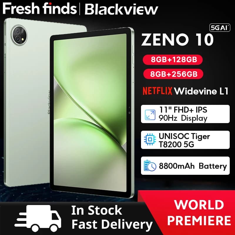 Blackview Zeno 10 5G AI Tablet 11-inch FHD+ 90Hz Display Quad Speakers 8800mAh Widevine L1  Android 15 Pad PC
