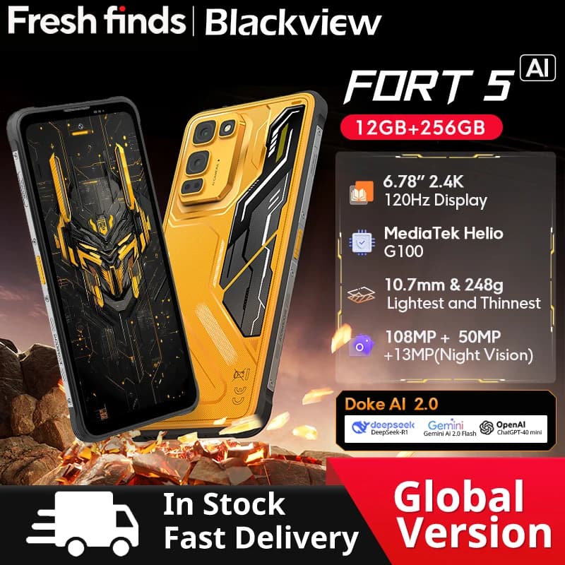 【عرض عالمي أول】هاتف Blackview Fort 5 المتين بشاشة 6.78 بوصة بدقة 2.4K ومعدل تحديث 120 هرتز وكاميرا 108 ميجابكسل ومكبر صوت 2 واط بتصنيف IP68 وIP69K