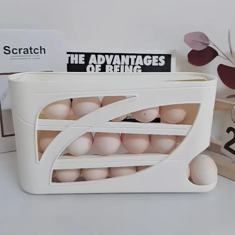 One automatic egg filling rack for the refrigerator. It slides down automatically. Saves effort and space. Large capacity - 2