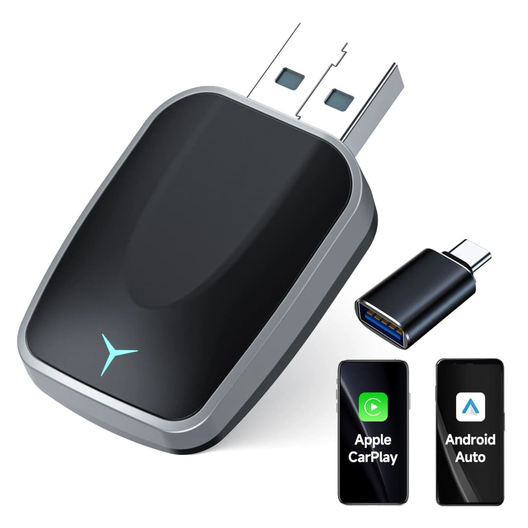 Wireless CarPlay & Android Auto Adapter, Plug & Play Dongle for iOS 10+ / Android 11+ USB-A/C Support