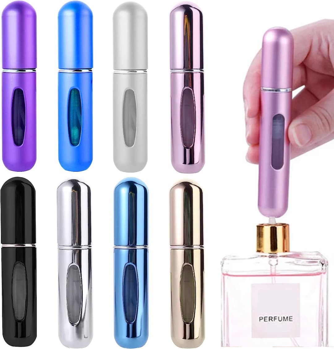 زجاجة عطر صغيرة قابلة لإعادة الملء، زجاجة رذاذ تجميل محمولة، حاوية رذاذ، زجاجات سفر قابلة لإعادة الملء 8 مل/5 مل - 4