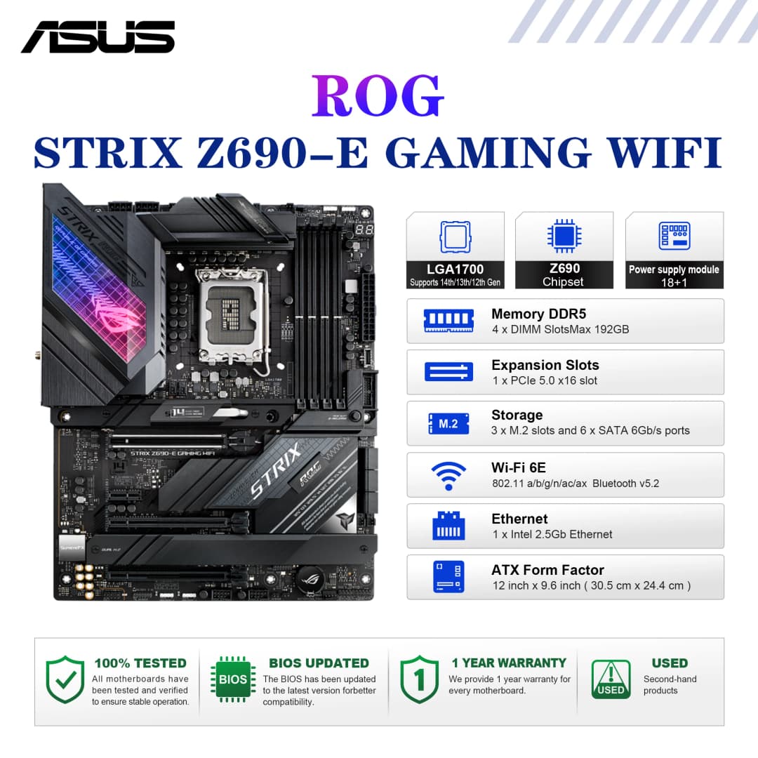 لوحة أم ASUS ROG STRIX Z690-E GAMING WIFI بمقبس LGA1700 معالج مركزي DDR5 6400(OC) MHz مجموعة شرائح Z690 لوحة رئيسية ATX