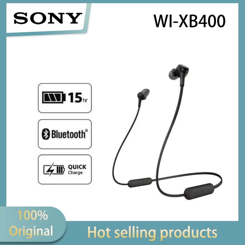 سوني WI-XB400 سماعات بلوتوث معلقة على الرقبة بجهير قوي جهير عميق مكالمات ستيريو لاسلكية واضحة وبطارية تدوم طويلاً