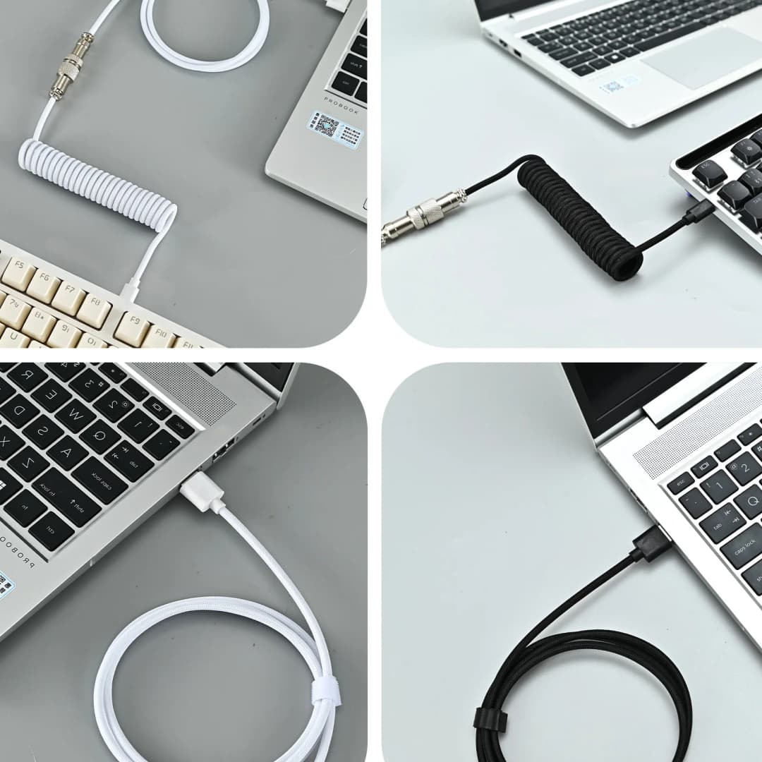 كابل ملفوف لوصل الأجهزة من نوع USB Type C للوحة مفاتيح ميكانيكية GX16 كابل طيران ميكانيكي حلزوني لألعاب لوحة المفاتيح USB - 3