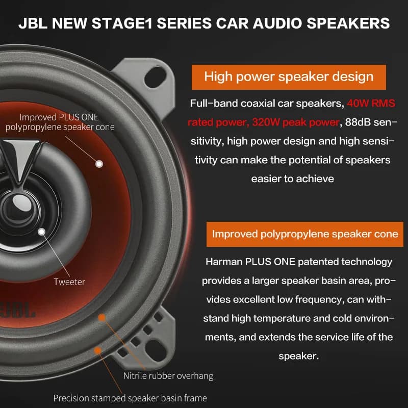 سماعة سيارة JBL 4 بوصة محورية سماعات ستيريو ثنائية الاتجاه مضخم صوت سيارة تويتر كامل التردد وميد رينج - 2