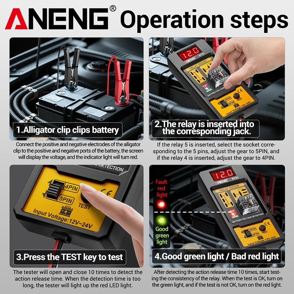 ANENG 11-25V كاشف ريلاي RT01 رقمي عالمي 4/5 دبابيس بطارية سيارة كشف مركبة عرض رقمي جهاز فحص جهد البطارية - 3