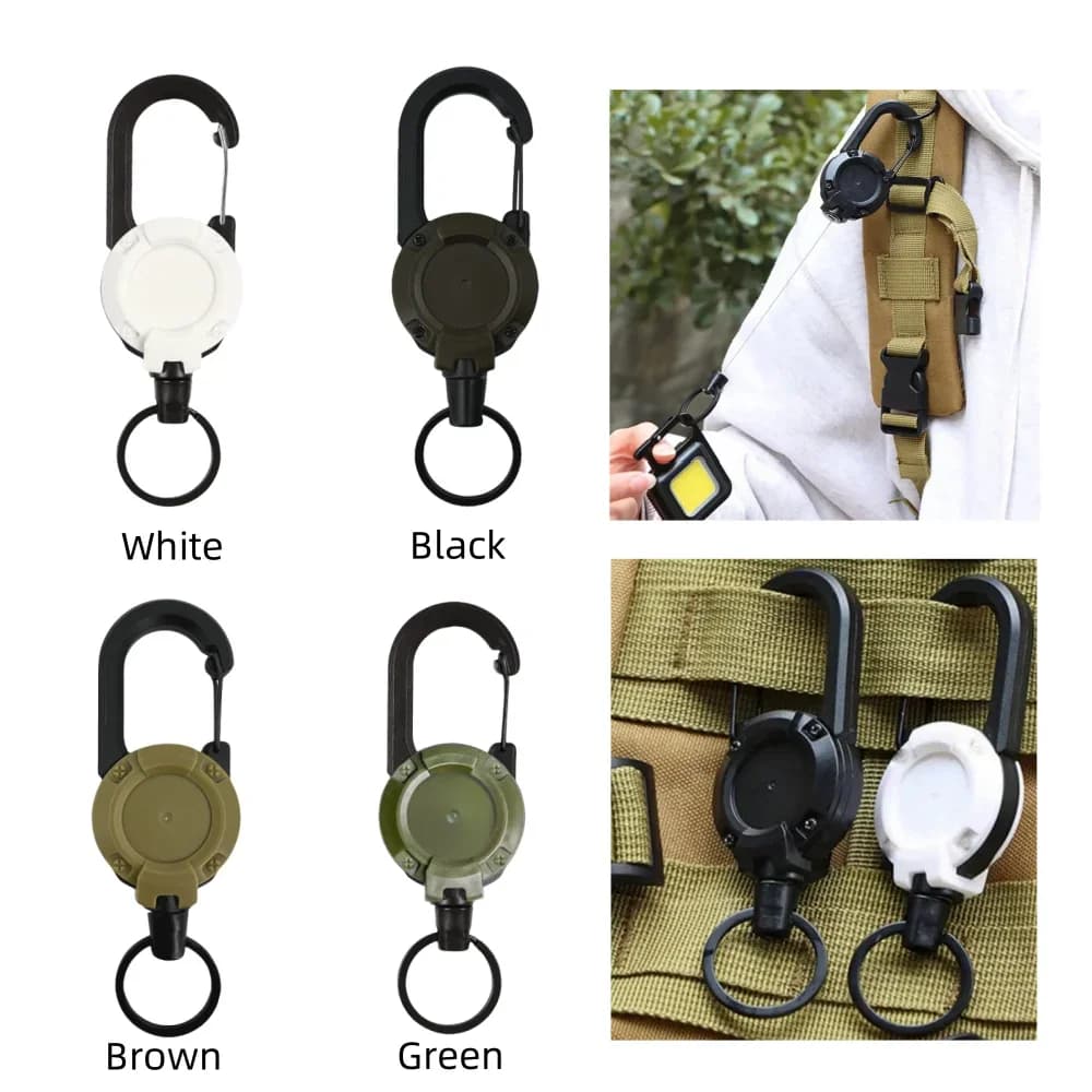 Outdoor Carabiner Hook Backpack Buckle Automatic Retractable Wire Rope Luya Anti-theft Tactical Keychain Telescopic Belt Keyring - 2