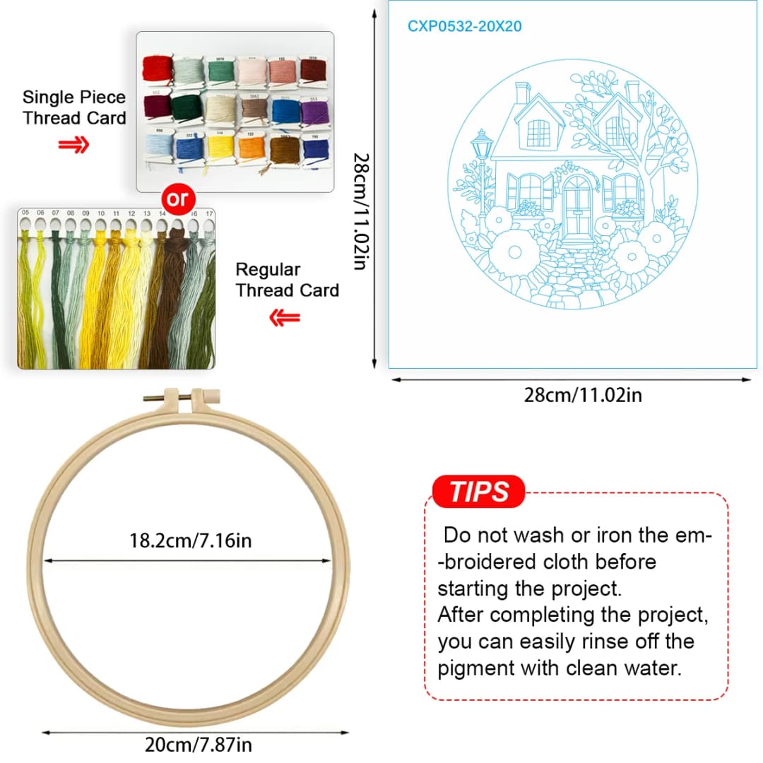 قطعة واحدة 20X20 سم/7.87 بوصة حديقة أمام المنزل مجموعة بدء التطريز DIY مجموعة للمبتدئين فن الرسم والخياطة - 6