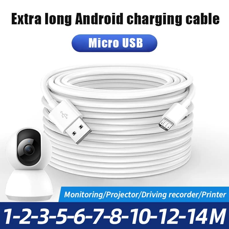 كابل شحن أندرويد طويل للغاية مناسب لمراقبة الطابعة ومسجل القيادة كابل تمديد USB صغير بطول 3M/5M/10M