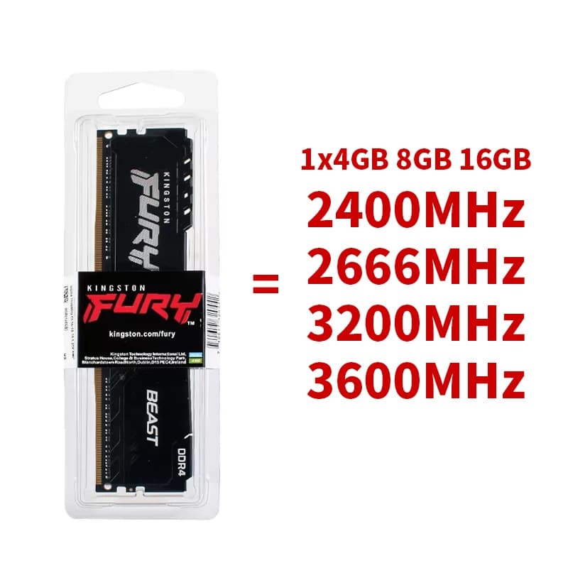 ذاكرة رام Kingston BEAST DDR4 بسرعات 3200 ميجاهرتز و2666 ميجاهرتز و3600 ميجاهرتز و2400 ميجاهرتز بسعات 8 جيجابايت و16 جيجابايت و4 جيجابايت لذاكرة سطح المكتب للألعاب PC4-25600 وPC4-19200 و288Pin DIMM - 4