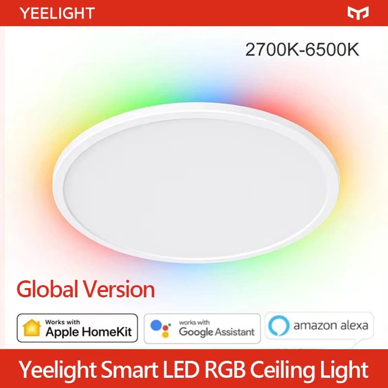 الإصدار العالمي Yeelight إضاءة سقف ذكية RGB Wifi 18 واط/21 واط قابلة للتعتم 2700-6500K رقيقة للغاية تحكم صوتي ذكي يعمل مع Mihome
