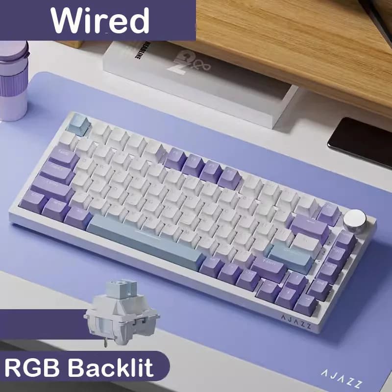 Ajazz AK820/AK820Pro لوحة مفاتيح ميكانيكية للألعاب بلوتوث 5.1/لوحة مفاتيح مخصصة لاسلكية/C-سلكية مع مقبض حشية قابلة للتبديل السريع - 3