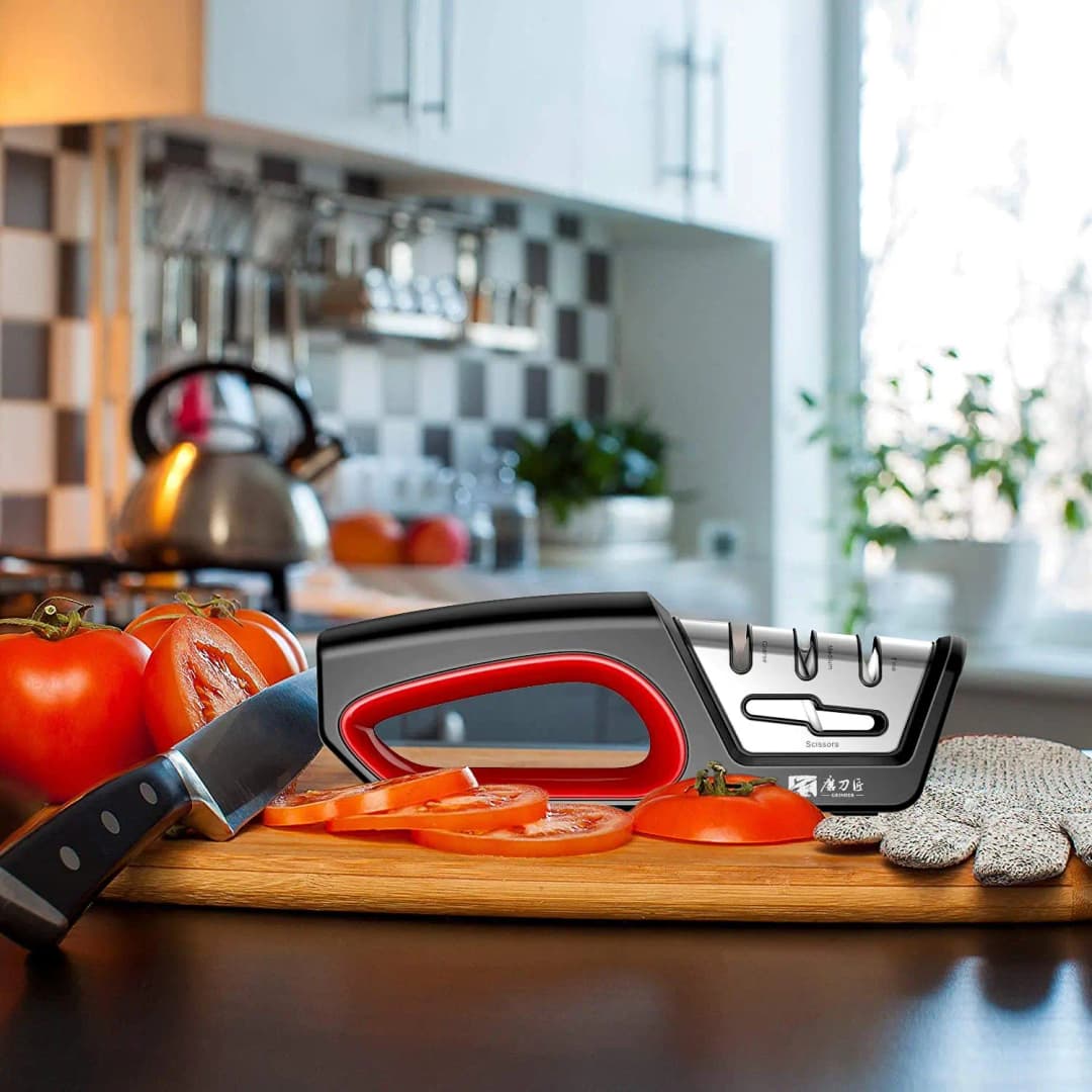 أداة شحذ مطبخ أربعة في واحد تعيد شحذ سكاكين الشفرات المسننة والمقصات، سيراميك فولاذ التنجستن الماسي - 6