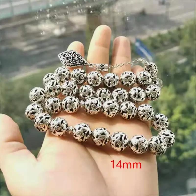 Metal tasbih silver color muslim 33 beads bracelet Islamic accessories on hand misbaha - 4