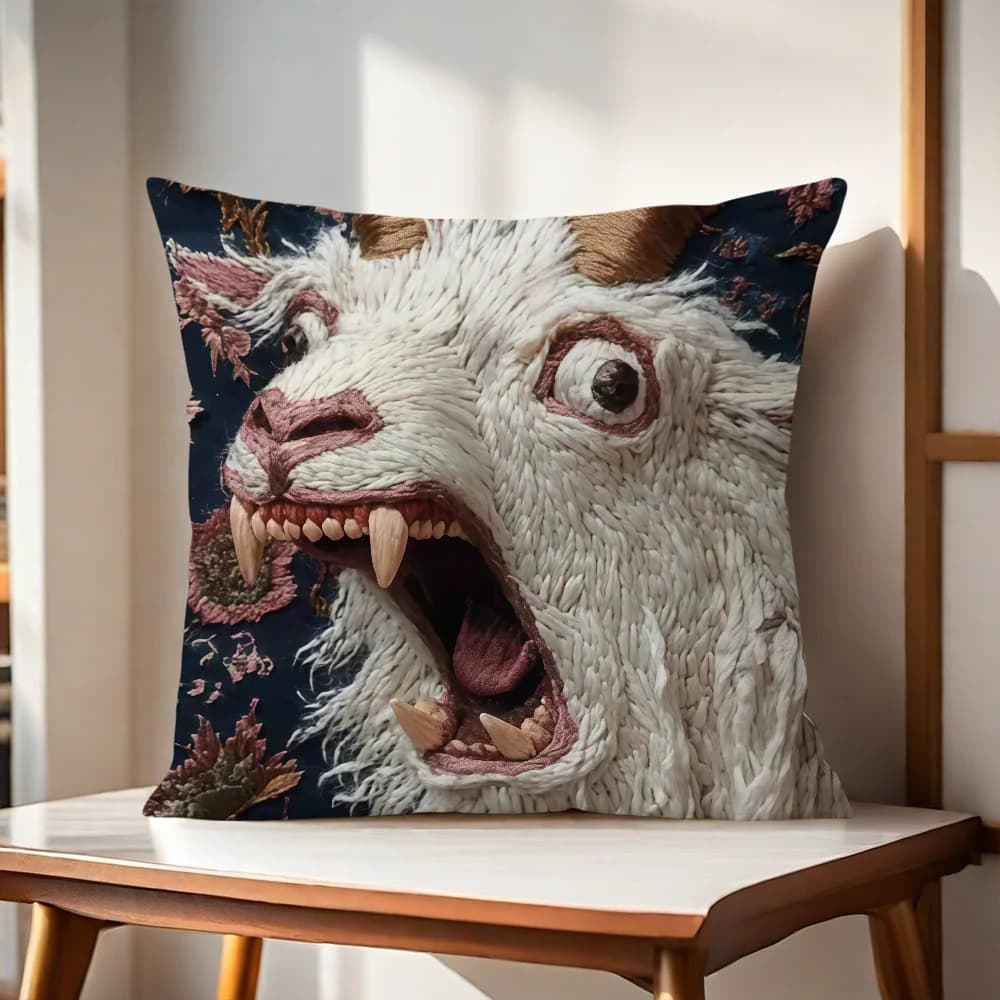 Spooky Goat Face 2D cushion cover For Pillow Sofa Printing Decoration Room Home Office Coffee Shop Car Nordic Simplicity - 5