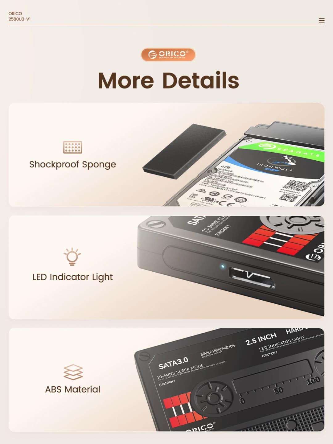 ORICO 2.5'' HDD Enclosure SATA to USB3.0 External Hard Drive Case 5Gbps / 6Gbps Type-C HDD Case With DIY Sticker - 5