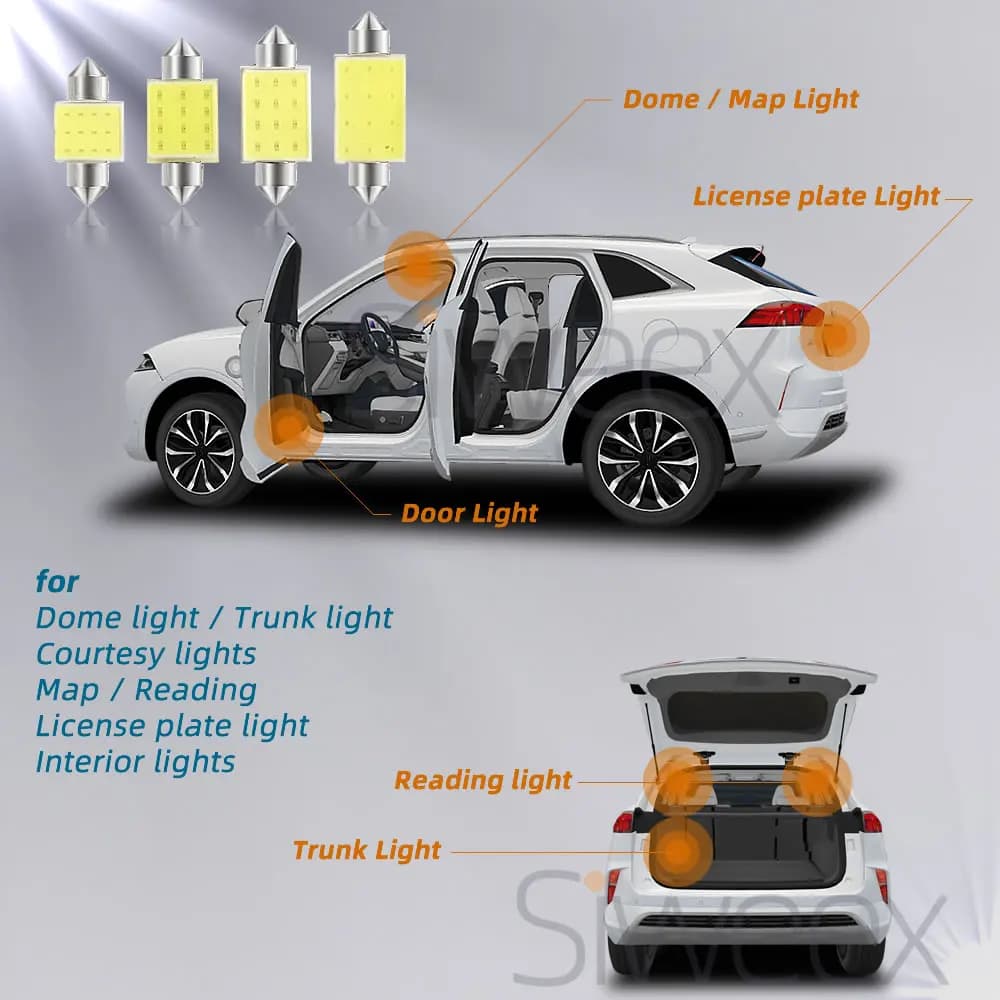 مصابيح LED COB للسيارة مقاس 31mm 36mm 39mm 41mm/42mm، إضاءة قبة Festoon، مصابيح داخلية للقراءة ولوحة الترخيص، أبيض وأزرق DC 12V - 5