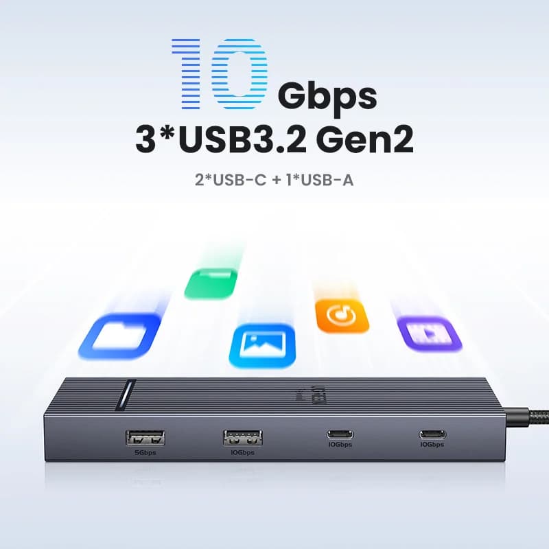 موزع UGREEN USB C بسرعة 10 جيجابت/ثانية، يدعم 4K60Hz عبر HDMI، USB3.2، PD100W، مناسب لأجهزة اللابتوب ماك بوك برو إير آيباد الهواتف ومحطات الإرساء أندرويد - 5