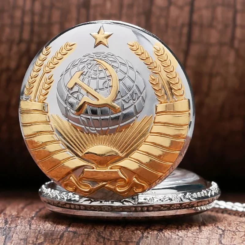 Vintage Soviet Sickle Hammer Communist Style Quartz Pocket Watch For Men And Women Vintage Bronze Pendant Best Gift - 5