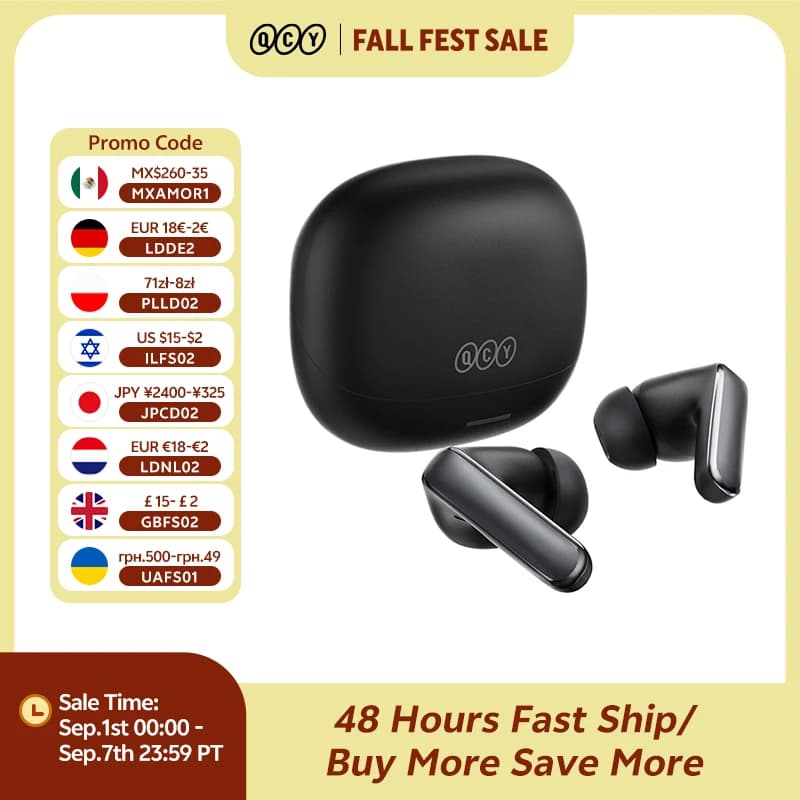 سماعات أذن لاسلكية QCY HT21 Melobuds N65، إلغاء ضوضاء تكيفي -60dB، بلوتوث 6.0، صوت عالي الدقة LDAC، 8 ميكروفونات، بطارية تدوم 50 ساعة