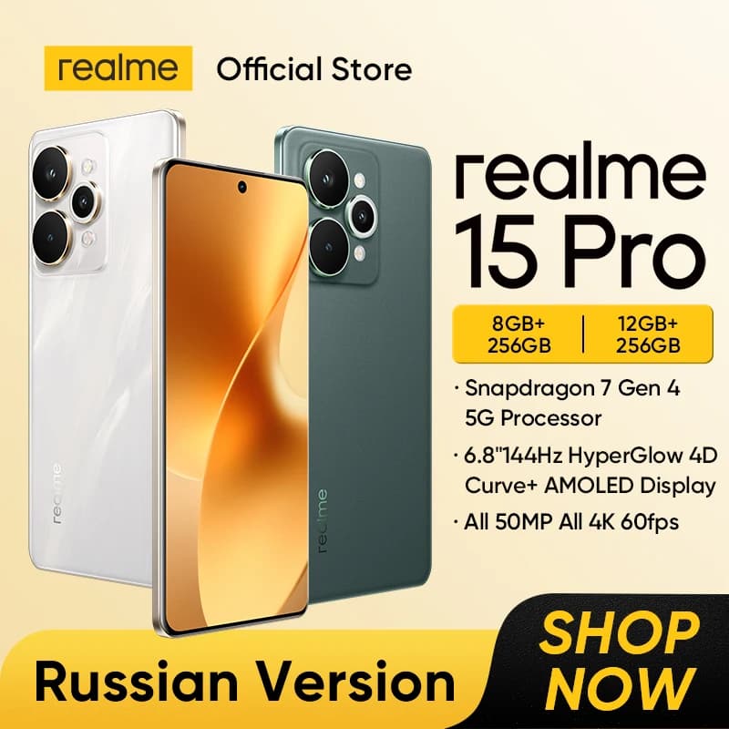 [العرض الأول عالميًا] هاتف realme 15 Pro 5G بمعالج Snapdragon 7 Gen 4 وبطارية 7000 مللي أمبير وشحن 80 واط وثلاث كاميرات 50 ميجابكسل وشاشة 6.8 بوصة بمعدل تحديث 144 هرتز