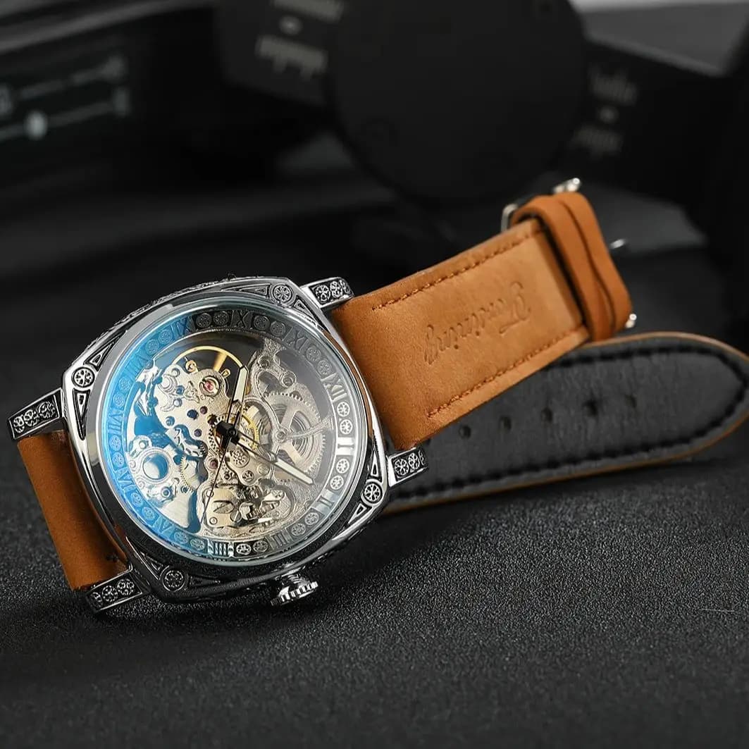 Forsining Royal Retro Skeleton Automatic Mechanical Watch for Men Leather Strap Business Casual Mens Watches Top Brand Gifts New - 6