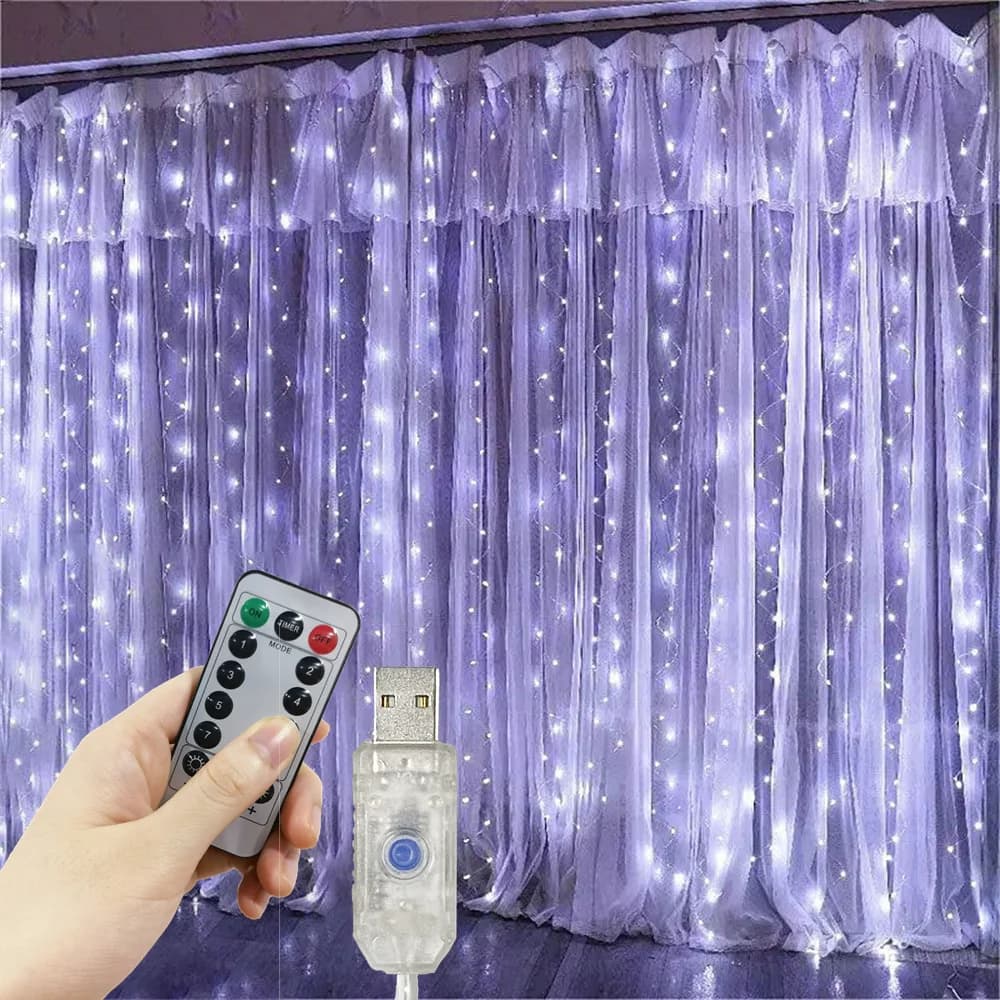 إضاءة ستائر LED بـ8 أوضاع، سلسلة زينة للزفاف وعيد الحب ورمضان وعيد مبارك، ديكور منزلي - 3