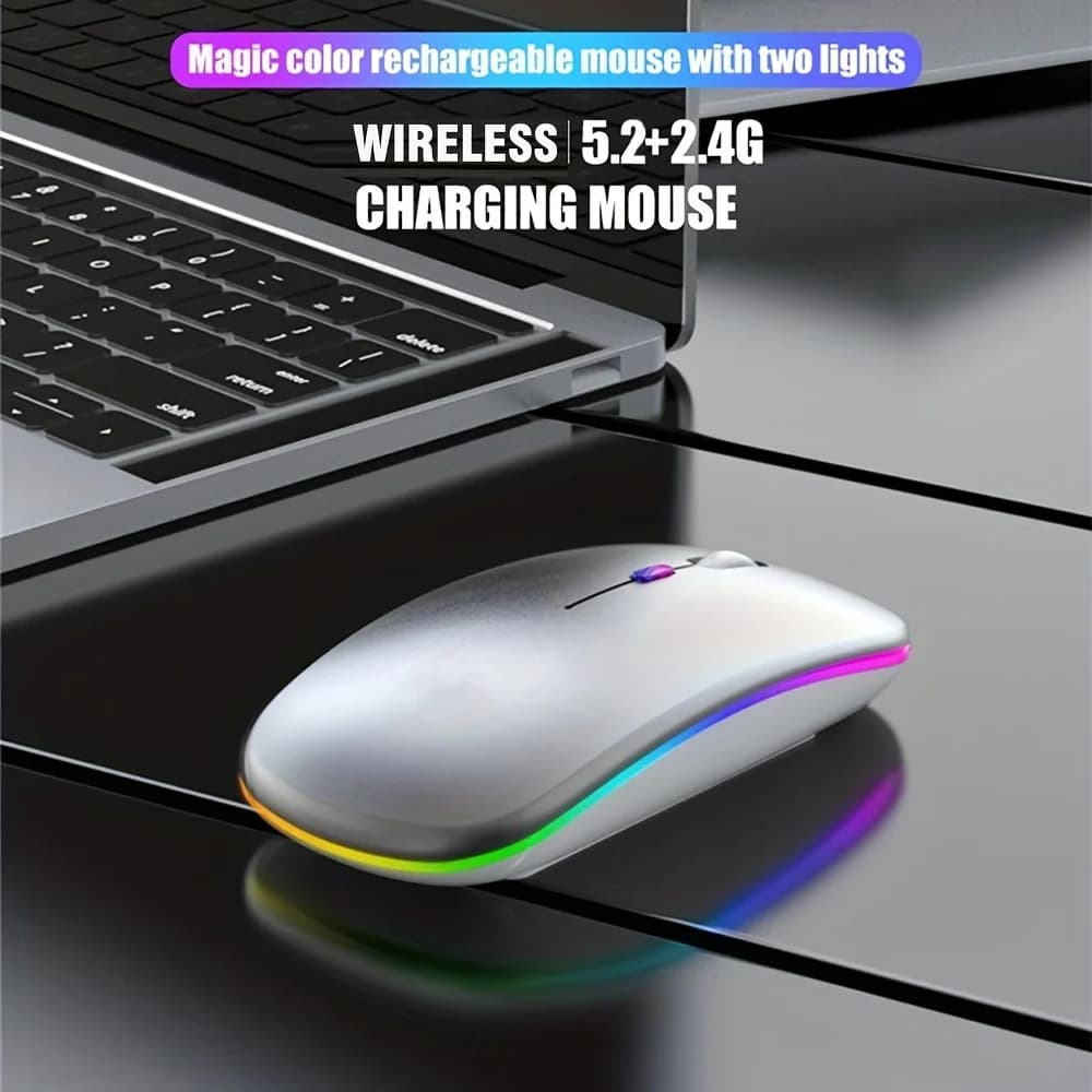ماوس بلوتوث لاسلكي 2.4G وضع مزدوج ماوس قابل لإعادة الشحن RGB مريح نقر صامت لأجهزة الكمبيوتر المحمول والكمبيوتر اللوحي 3600DPI - 2