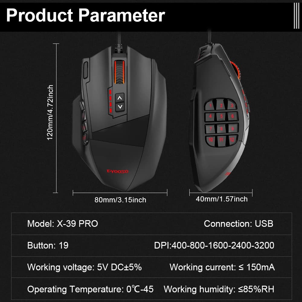 ماوس ألعاب E-YOOSO X-39 سلكي USB مع إضاءة RGB، 24000 DPI، 19 زر قابل للبرمجة، ماوس بصري للكمبيوتر واللاب توب - 6