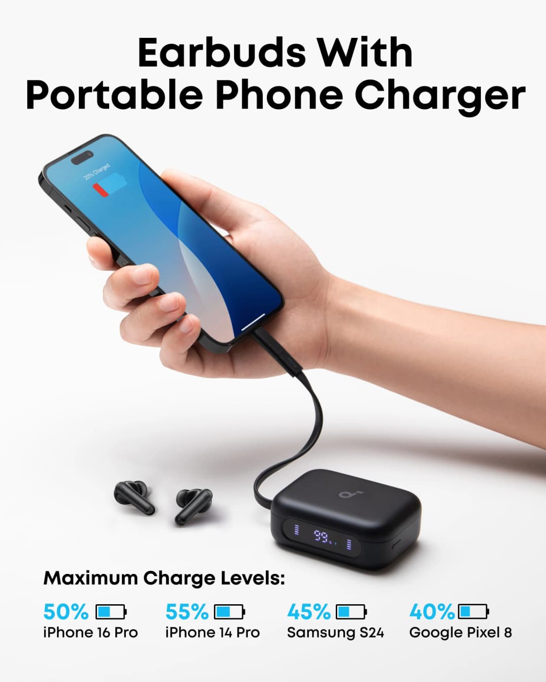 سماعات Soundcore P41i من Anker، سماعات إلغاء الضوضاء التكيفي مع شاحن هاتف محمول وموصل Lightning مدمج - 2