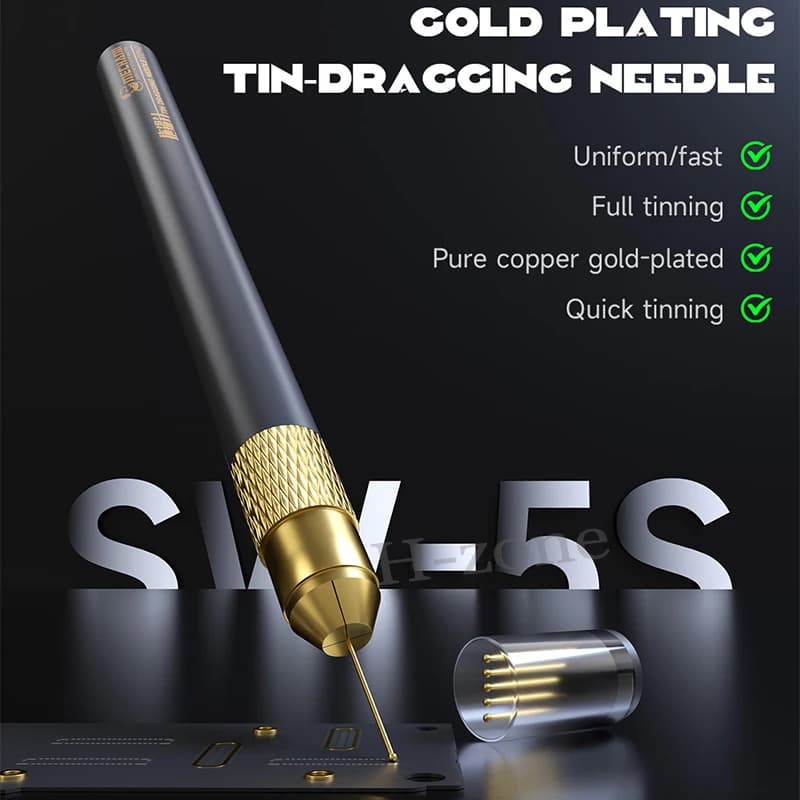 MECHANIC SW-5S Tin Dragging Needle Gold Plated FPC Connector Reballing Solder with 3 Bars Ultralight Carbon Fiber Holder Set - 2