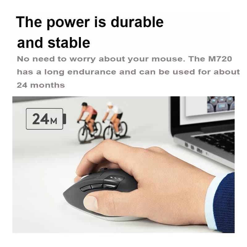 ماوس Logitech M720 اللاسلكي بتقنية Bluetooth - ماوس مكتبي - ماوس لاسلكي بوضع مزدوج Bluetooth - 5
