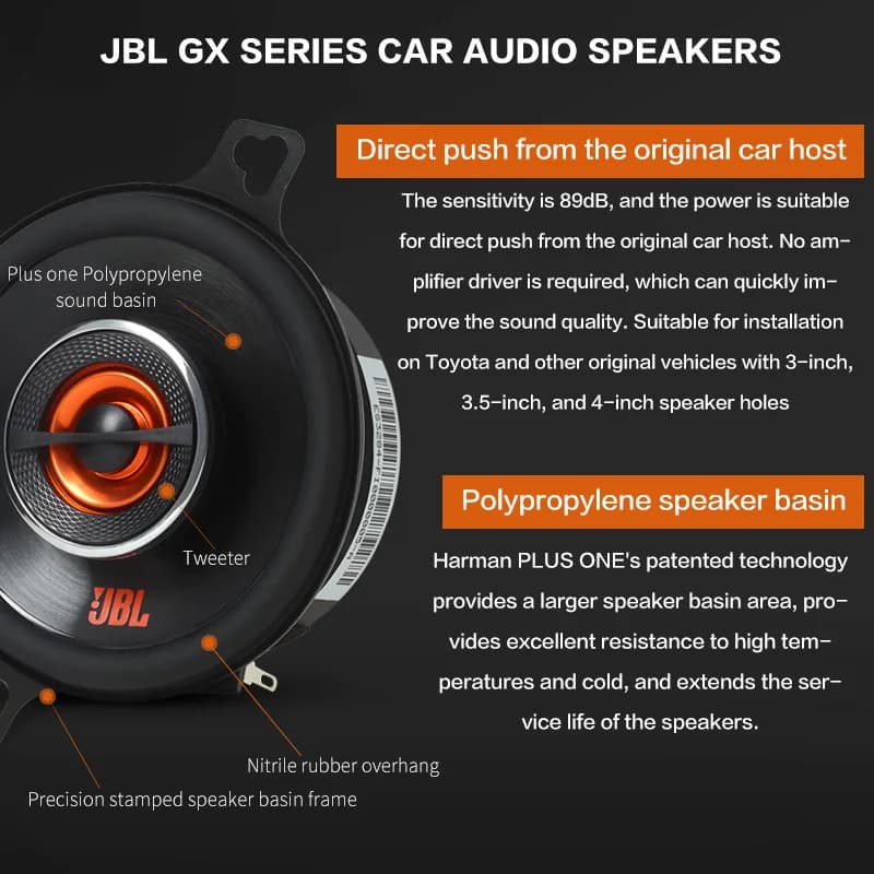 سماعات سيارة JBL مقاس 3.5 بوصة، تويتر محوري، منتصف تريبل، باس ستيريو، نطاق كامل، زوج GX328 - 2