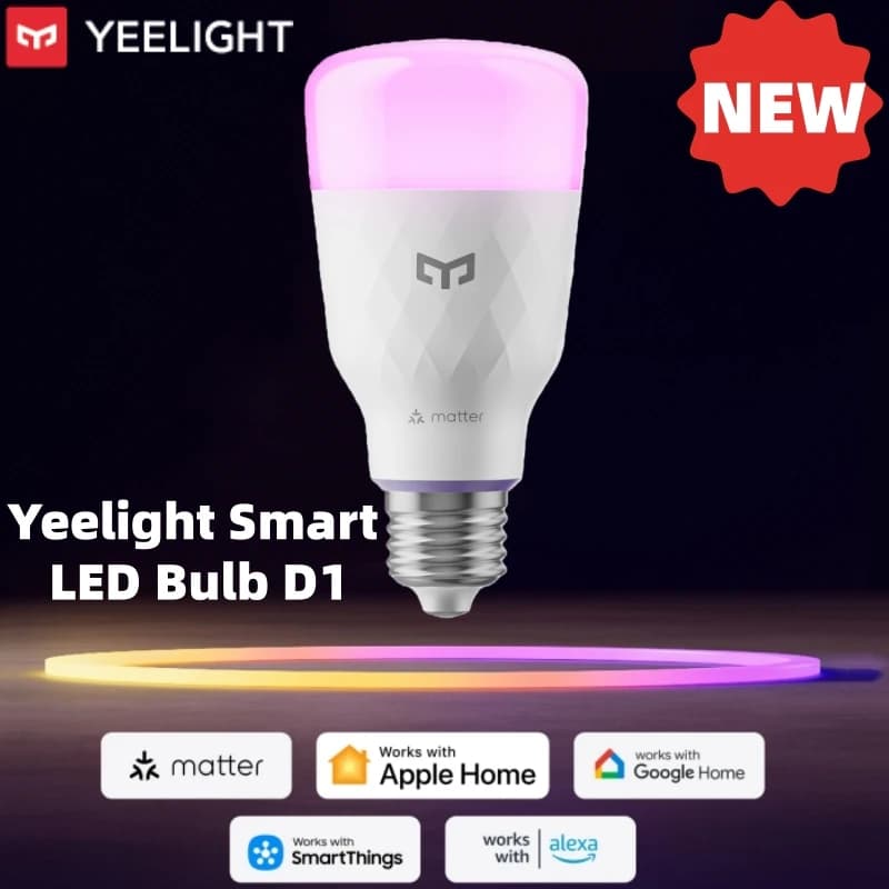 لمبة Yeelight D1 الذكية LED ملونة E27 قابلة للتعتيم مع درجة حرارة لون 2700-6500K واتصال بلوتوث وتحكم صوتي متوافق مع Apple Home وGoogle Alexa