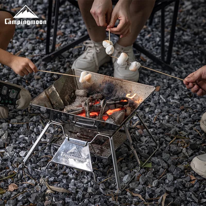 شواية CAMPINGMOON كبيرة قابلة للطي ومحمولة من الفولاذ المقاوم للصدأ، فرن شوي، شبكة شوي للتخييم والنزهات، شواية باربيكيو - 4
