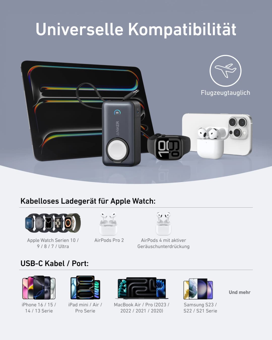 Anker MagGo Power Bank for Apple Watch, Officially Certified 10,000mAh Compact Battery Pack with Built-in USB-C Cable, 35W Max - 6