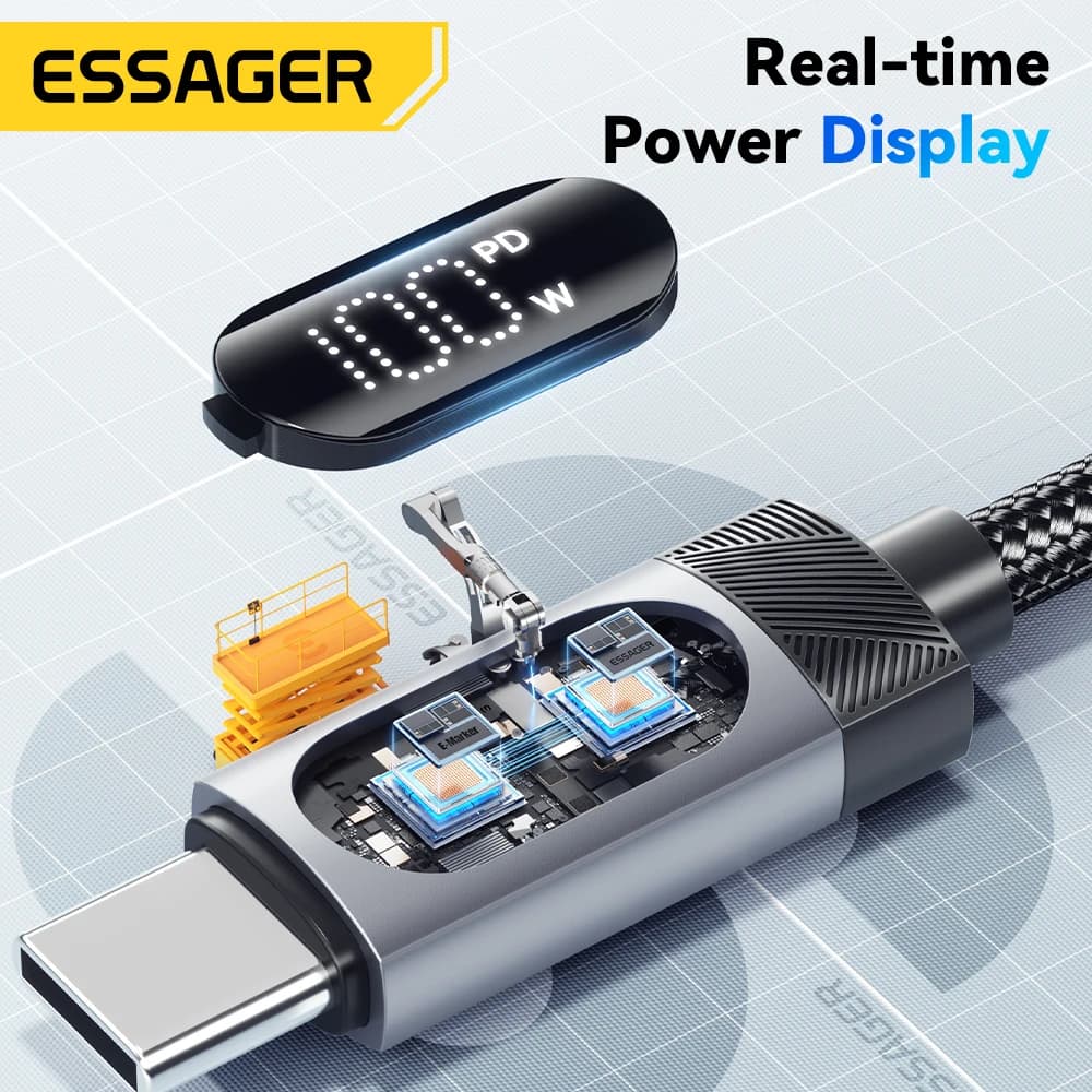 كابل إيساجر بشاشة رقمية USB C لهواتف آيفون 17 و16 و15 وشاومي وهواوي بشحن سريع 100 واط PD لماك بوك وآيباد من نوع C إلى C - 4