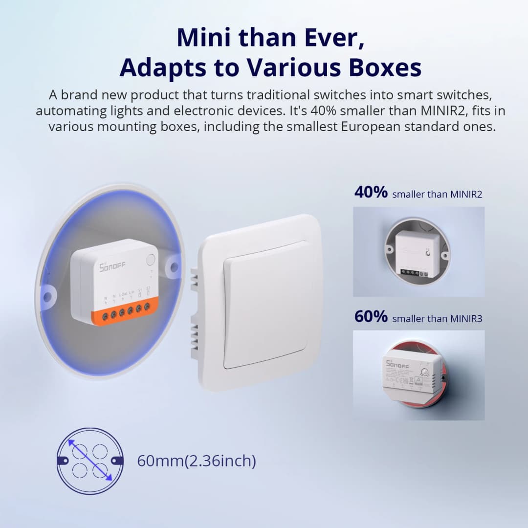 SONOFF MINIR4 WiFi Smart Switch 2 Way Control Mini Extreme Smart Home Relay Support R5 S-MATE Voice for Alexa Alice Google Home - 5