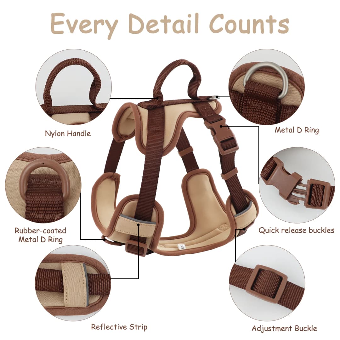 New Chocolate color luxury Dog Harness no pull for large Small dogs Adjustable Chest Strap dog harness personalized - 2