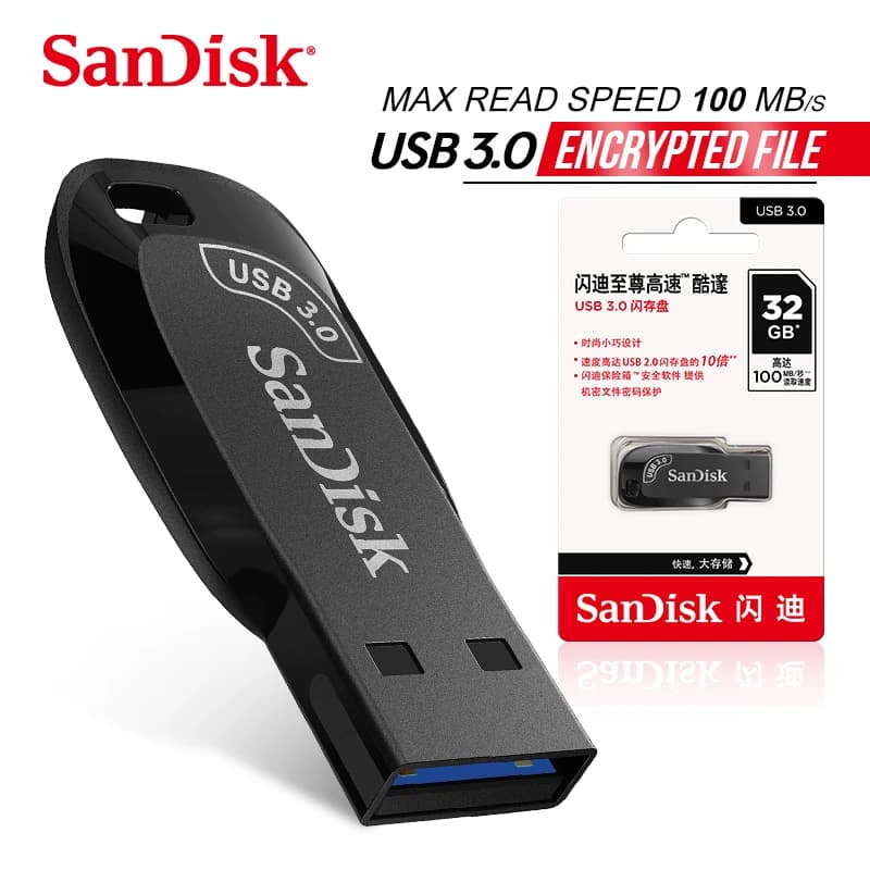 SanDisk USB 3.2 64GB USB Flash Drive CZ410، فلاش درايف، عصا ذاكرة سوداء، U Disk صغير، تخزين خارجي للابتوب - 2
