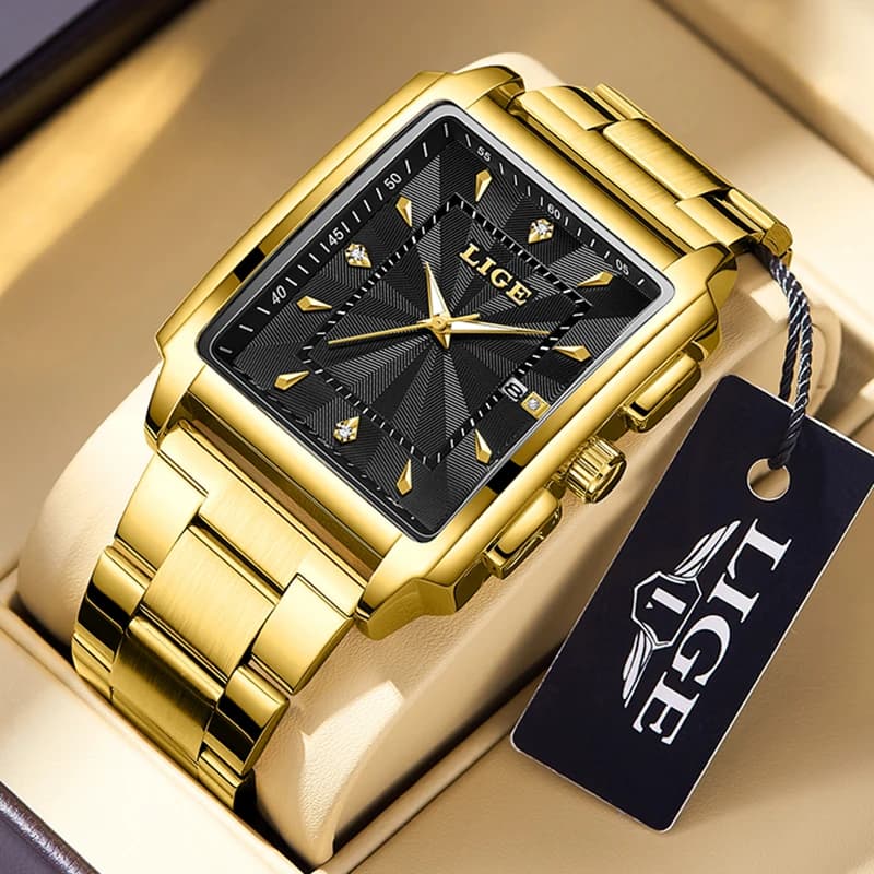 LIGE Fashion Business Watch Men Square Sport Waterproof Watches For Men Top Brand Luxury Military Quartz Chronograph Wristwatch - 3