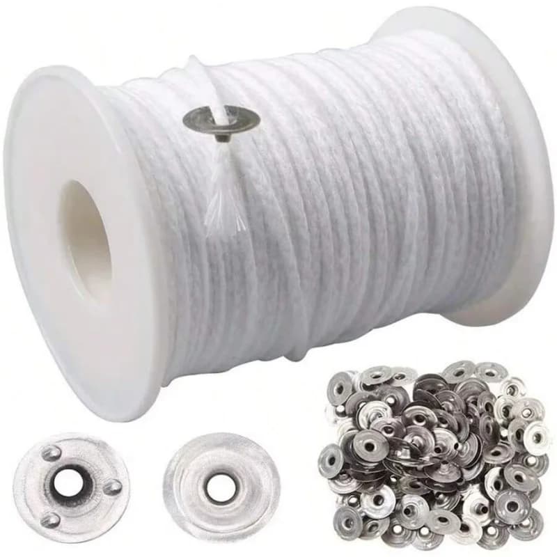 1 Roll Candle Cotton Wicks +100pcs Metal Candle Wick Sustainer Tabs For Handmade Candle DIY Craft Making Kit Set Accessories ﻿