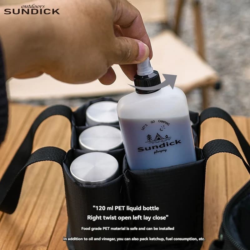 SUNDICK Outdoor Seasoning Bottle, Portable Kitchen Seasoning Box, Picnic Solid Liquid Barbecue Seasoning Jar Set, Utensils - 4